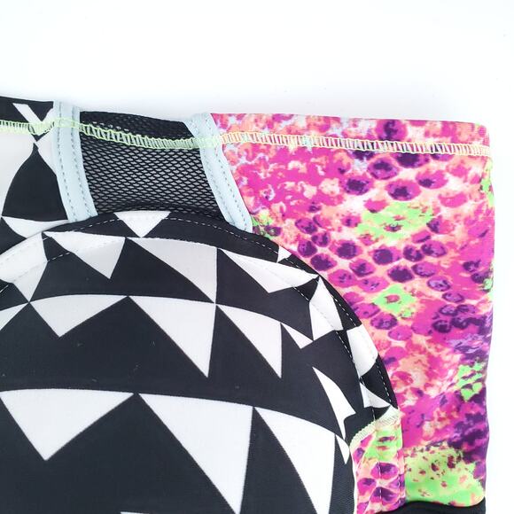 River Island Geometric Colorblock Mesh Bikini Top Zip Back Adjustable Straps 12 - Picture 3 of 8